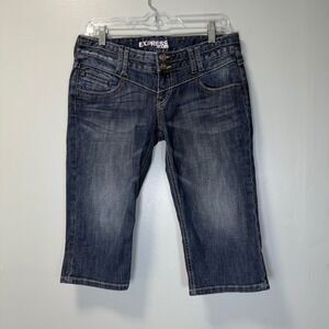 Express Jeans Women Dark Wash Denim Capri Cropped Pants Low Rise Size 4